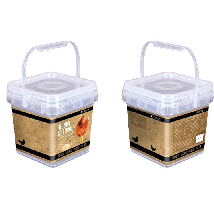 Clear IML Chicken Rabbit Animal Feed Container Square Plastic Bucket with Lid for Sale (2)